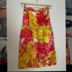 J. Crew, size 4, strapless mini dress, “Yellow Silk Impressionist”